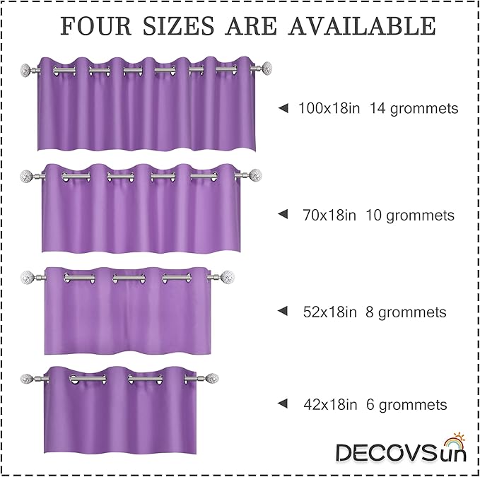 Light Purple Valance for Kitchen Windows Solid Lavender Grommet Top Blackout Valance Window Treatment for Living Room Short Straight Drape Valance for Bedroom Kids Room 100X18 1 Panel Lilac