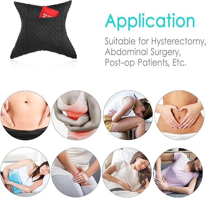 Star Hysterectomy Recovery Pillow C-Section Pillows with 2 Pockets for Tummy Tuck Abdominal Lumpectomy Belly Surgery Must Haves Shock Absorbing Cough Cushion Patients Gifts Minky Dot Black