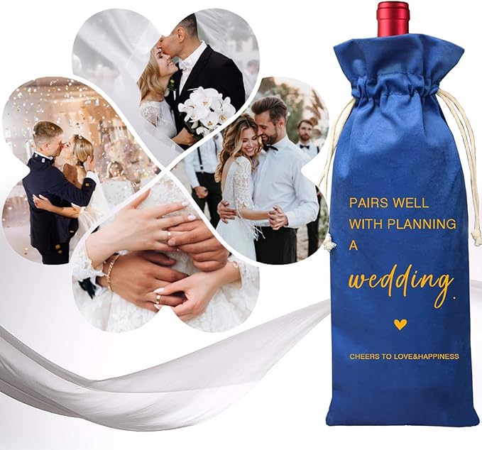 TBITON Wedding Gifts Engagement Gifts for Couple, Wine Bag Wedding Gift for Mr and Mrs, Engagement Gift for Her, Newlywed Gift, Pairs Well with A Planning Wedding(Wedding-Blue)