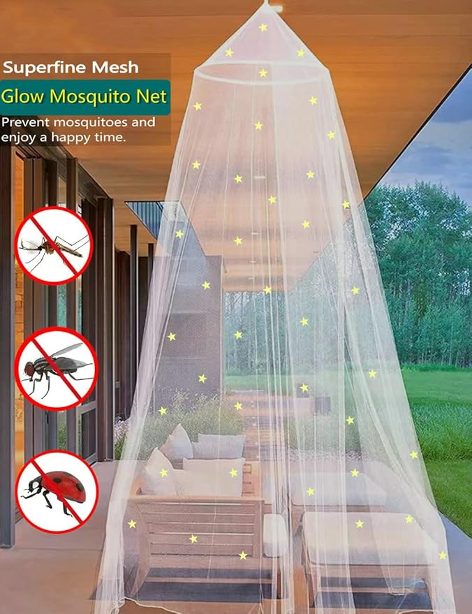 Bed Canopy Stars Romantic Bed Curtain Luminous Mosquito Net for Baby, Girl, for Twin or Single Bed (White)