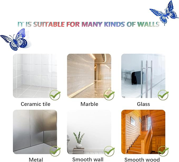 SAOROPEB Butterfly Wall Stickers, 48 Pcs 4 Styles 3 Sizes, Metallic Paper, Removable, Navy Blue, Art Deco Decor for Wall