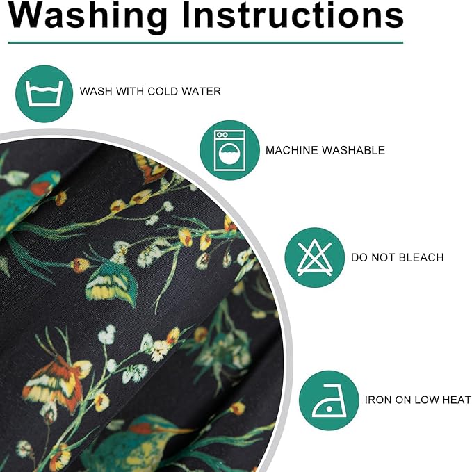 Leeva Birds & Butterflies Printing Curtain Valances, Rod Pocket Boho Short Drapes for Kitchen, Pom Pom Tasseled Small Window Treatment for Bathroom, 52 x 18, 1 Piece