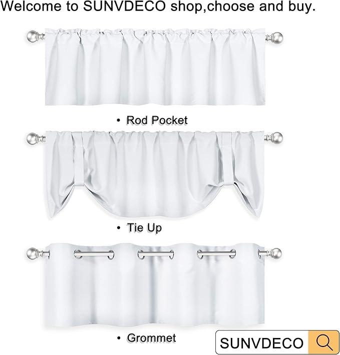 Solid Pure White Grommet Valance for Windows 52X18 Inches Valance for Kitchen Blackout Curtain Valance for Living Room Short Straight Drape Valance for Bedroom Kids Room 1 Panel Off White