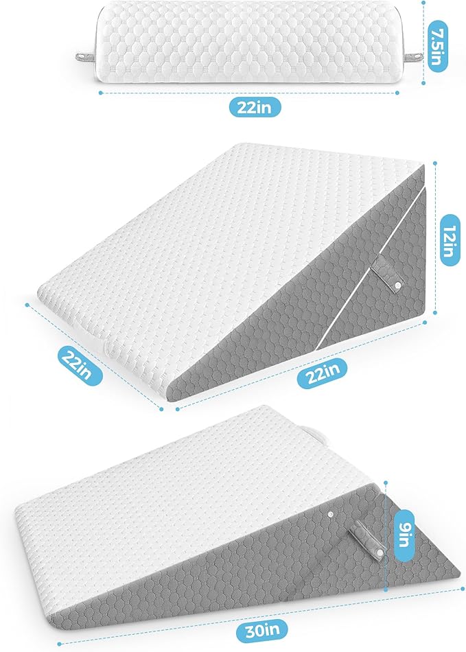 Forias Wedge Pillows Set for Sleeping Bed Wedge Pillow for After Surgery 9&12 Inch Adjustable Triangle Pillow Wedge with Premium Half-Moon Memory Foam Bolster Pillow for Acid Reflux Gerd Snoring