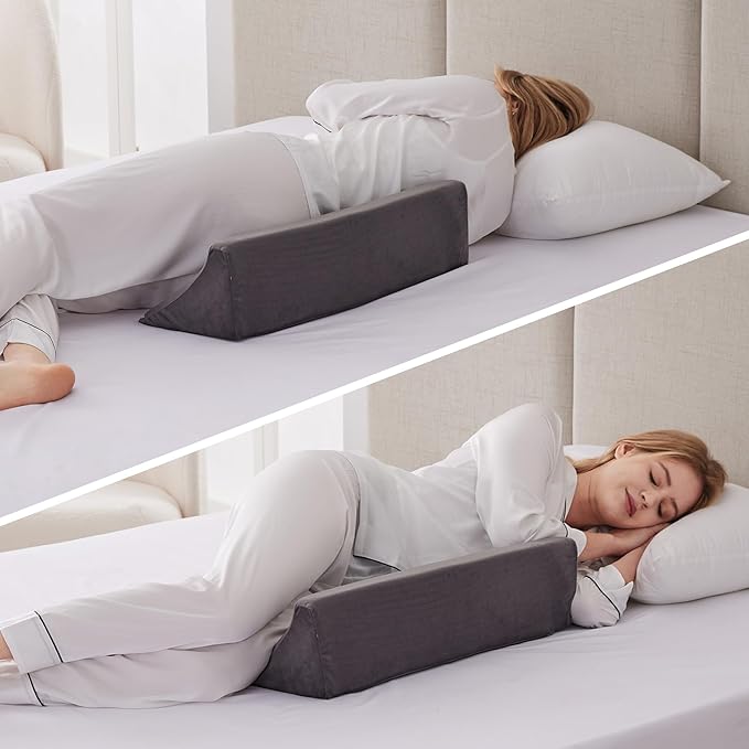 Wedge Pillow for Side Sleeping, Bed Wedge& Body Positioners, Back Pillow for Pregnancy, Back Pain, Leg Elevation and Side Sleepers, Memory Foam Body Pillow, Anti-Slip Base, Short Plush