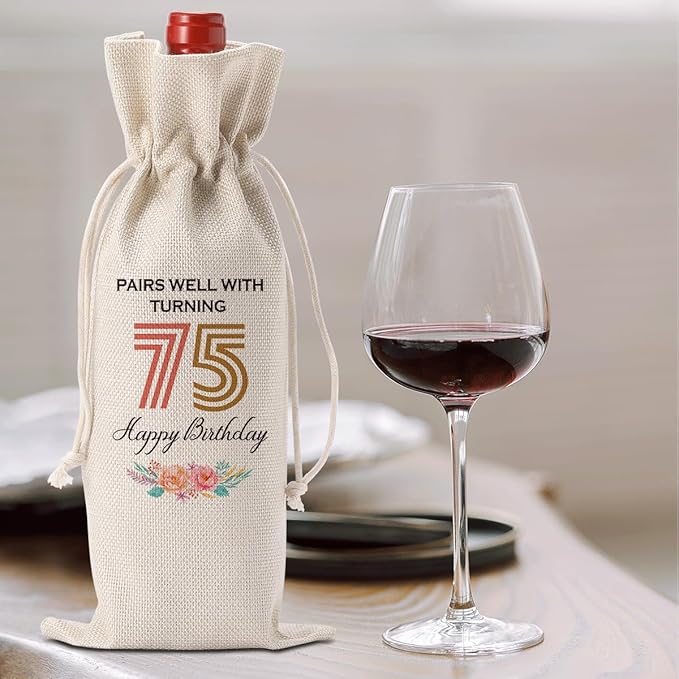 Funny 75th Birthday Gifts for Women Men Wine Bag, Happy Anniversary 75th birthday Party Decorations for Women Men Wine Bags, Birthday Gifts for 75 Year Olds Wine Bottle Bag