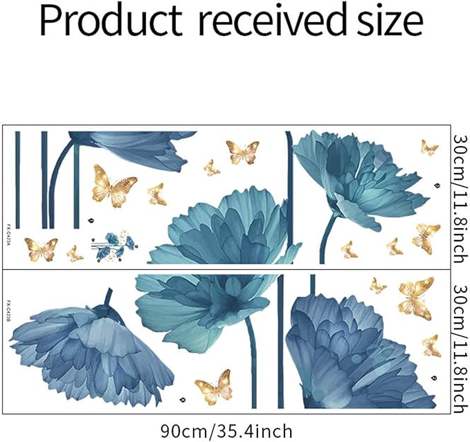 Waterproof Removable Vinyl Flowers Butterfly Wall Decal Wall Sticker Decorations Nursery Kidsroom School Classroom Livingroom Bedroom Bathroom Blue