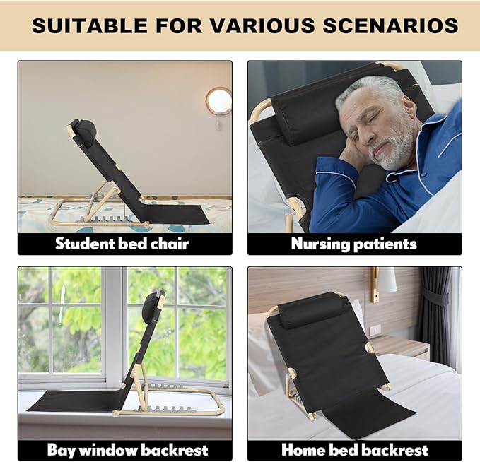 Lifting Bed Backrest Portable Folding Adjustable Sit up Back Rest Multifunction Chair for Bed Change Angle of Backrest for Elderly Patients Back Neck Lumbar Support (Black,28.4 Inch)