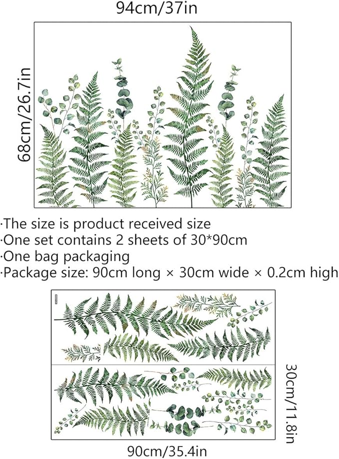 Green Fern Wall Stickers - Stylish Plant Decor, Set of Multiple Sheets