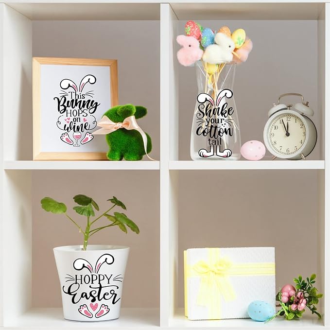 Easter Wall Stickers Easter Bunny Paw Print Stickers Funny Bunny Footprint Stickers Peel and Stick Wall Art Decals Kid Baby Room Easter Decorations Easter Quote Wall Decals for Fridge Window Cling