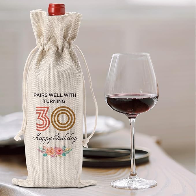 Funny 30th Birthday Gifts for Her Women Men Wine Bag, Happy Anniversary 30th birthday Party Decorations for Her Him Wine Bags, 30 Year Old Birthday Gifts for Women Men Wine Bottle Bag