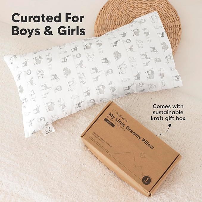 Toddler Pillow with Pillowcase - 10x18 My Little Dreamy Pillow, Organic Toddler Pillows for Sleeping, Kids Pillow, Small Pillows, Toddler Travel Pillows for Sleeping, Toddler Bed Pillows (Savannah)