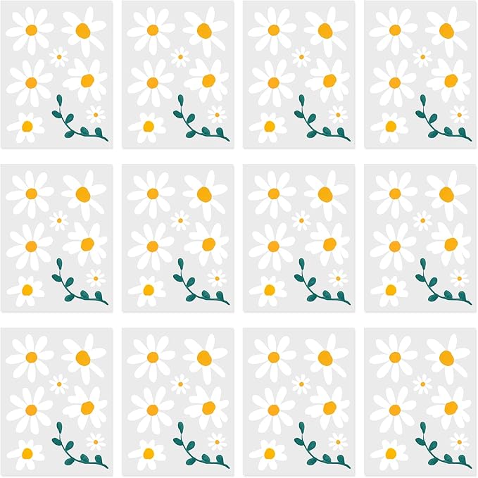 96pcs Cute Daisy Flowers Wall Sticker PVC Colorful Y2k Floral Wall Decor Vinyl Peel and Stick Flowers Stickers for Teen Girls Boy Kids Nursery Bedroom Kindergarten(12 Sheets)