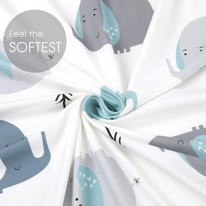 GRSSDER Stretchy Ultra Soft Jersey Knit Fitted Pack n Play Sheets Set 2 Pack, Portable/Mini Cribs Playards Sheets with Deep Pocket, Cute Elephant for Girls and Boys