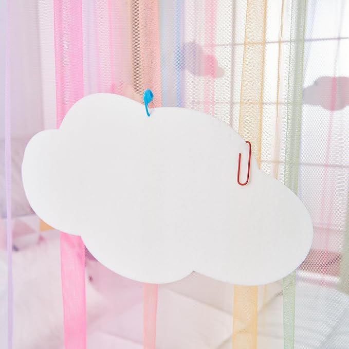 Rainbow Princess Canopy Bed Curtain Queen, Bed Scarf Valance with Cloud Ornaments, Bed Canopy for Girls Bedding Decor (1 Panel, Full/Queen Size)