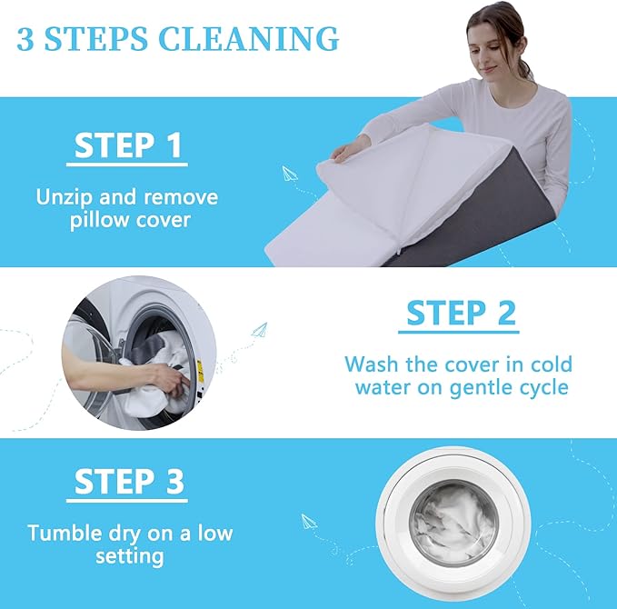 Bed Wedge Pillow for Sleeping, 12" 24" 24" Triangle Cooling Memory Foam Top, Elevated Support Wedge Pillow - Removable Washable Cover