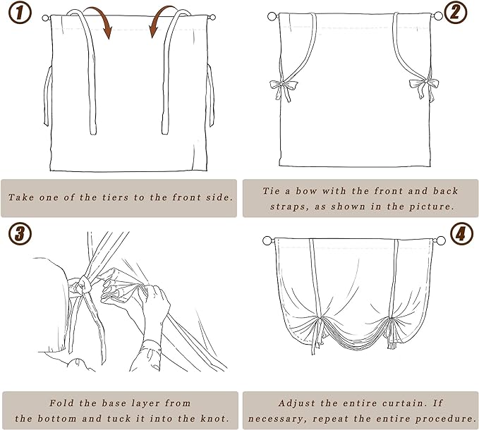 Leeva Gray Tie-Up Shades Curtain for Living Room, Elegant Window Treatment Balloon Valances Curtain for Dining Room Office, 42x63 in, One Panel