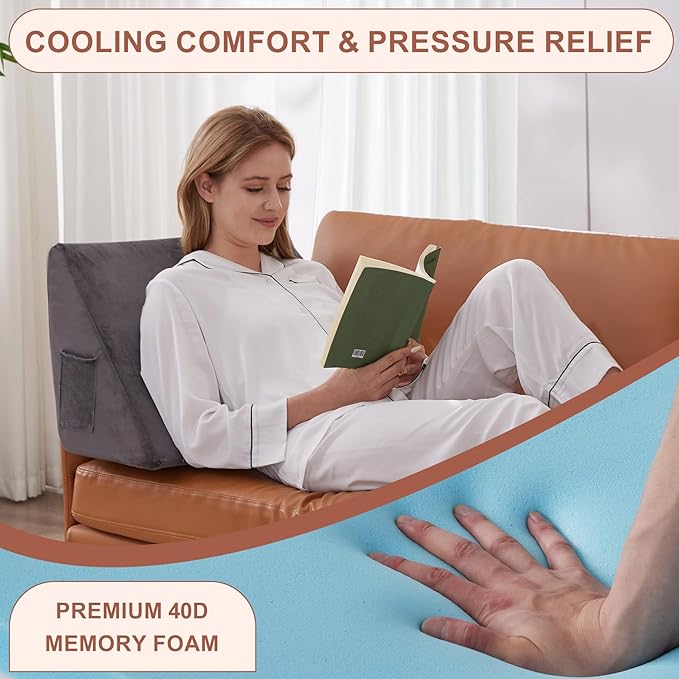 Knee Wedge Pillow, Memory Foam Leg Pillow Bed Wedge for Sleeping, Post Surgery Triangle Pillow for Knee Support, Leg Elevation, Knee Hip Back Pain Relief (23.6" x 23" x 7.9", Large Size, Short Plush)