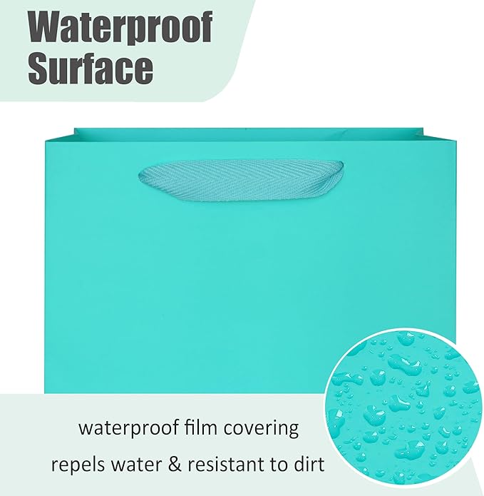 KEYYOOMY Wine Gift Bags - 10 Pack Teal Blue Kraft Paper Wine Bottle Gift Bags with Handles for Wedding Birthday Housewarming Christmas Party Supplies(10CT,13.8x4.3x3.5 IN,Teal Blue)