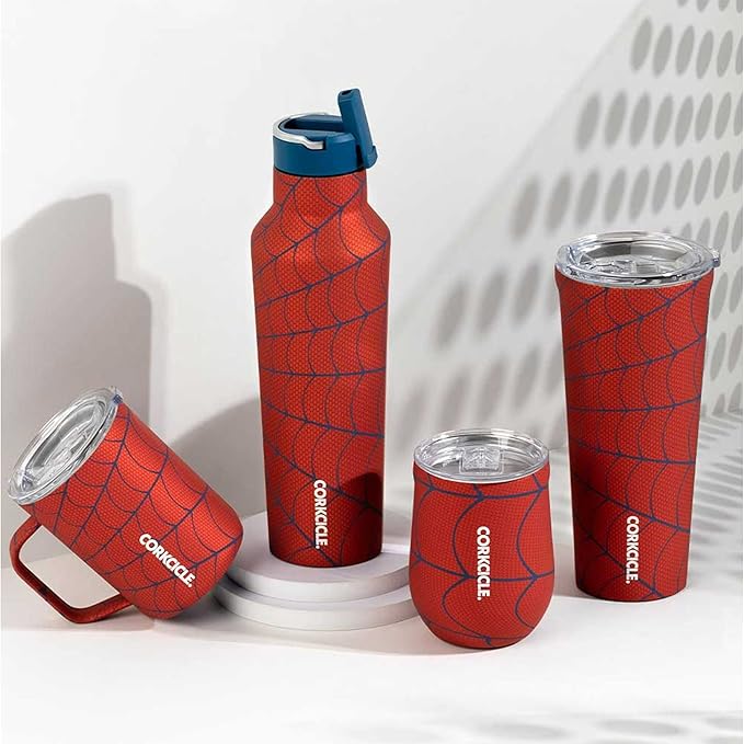 Corkcicle Spiderman Stemless Wine Glass Tumbler, Triple Insulated Stainless Steel, Easy Grip, Non-slip Bottom, Keeps Beverages Chilled for 9 Hours, 12 oz