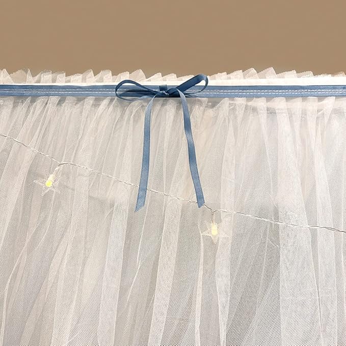 Mengersi Canopy Bed Curtains with Lights,4 Corner Bed Canopy Royal Luxurious Bed Drapes Netting,Princess Bed Curtains for Girls Adults Bedroom Decoration (Gray Blue, California King)