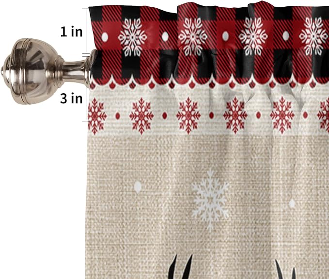 Farmhouse Christmas Kitchen Curtains and Valances Set, Rustic Plaid XMAS Tree Snowflakes Window Treatments Tiers Red Green Black Half/Short Curtains for Small Windows Cafe /Living/ Bedroom 54x 36 in