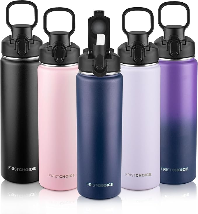 Insulated water bottle with Straw,24oz Stainless Steel Water Bottle for Adult Kids,Double Wall Vacuum Wide Mouth Insulated Water Bottle for Sports,BPA-free and Leak-proofοΌ24oz,Navy blueοΌ