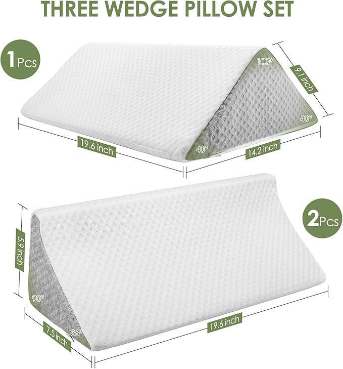 Wedge Pillow for Side Sleeping, 20in Triangle Bed Wedges & Body Positioners for Back Pain Relief, Seniors, After Surgery, Preventing Bedsores, Pregnancy Support
