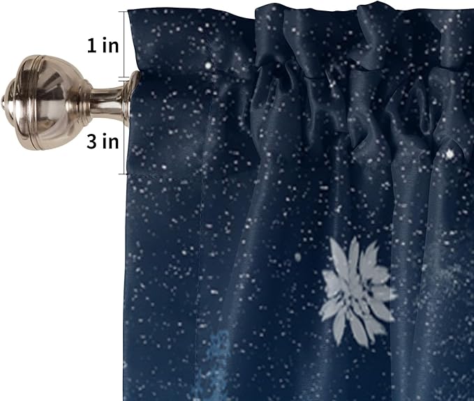 Christmas Kitchen Curtains and Valances Set, Santa Claus Reindeer Window Treatments Tiers Blue Snowy Night Semi Sheer Half/Short Curtains for Small Windows Cafe/Living Room/Bedroom 54x 36 in