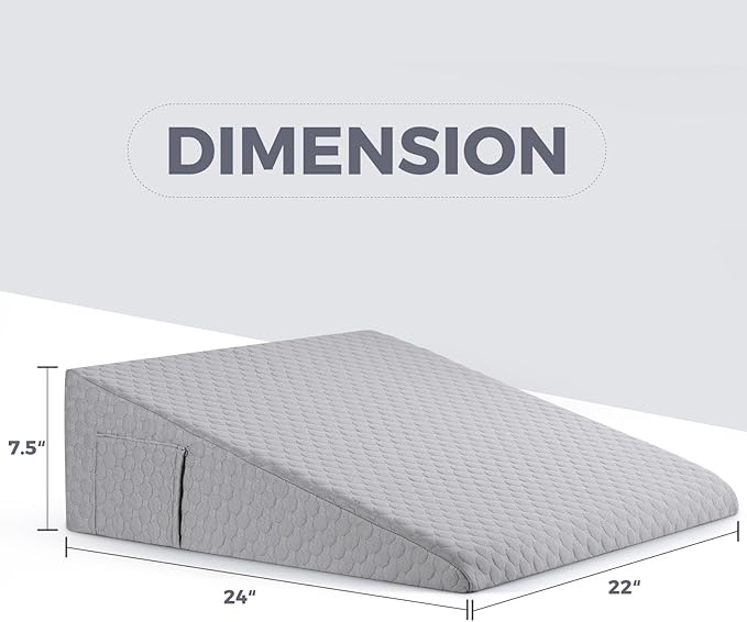 Bed Wedge Pillow for Sleeping 7.5" Memory Foam Wedge Pillow for After Surgery Triangle Pillow Wedge for Acid Reflux Snoring Heartburn GERD Back Support Leg Elevation, Removable Washable Cover - Gray