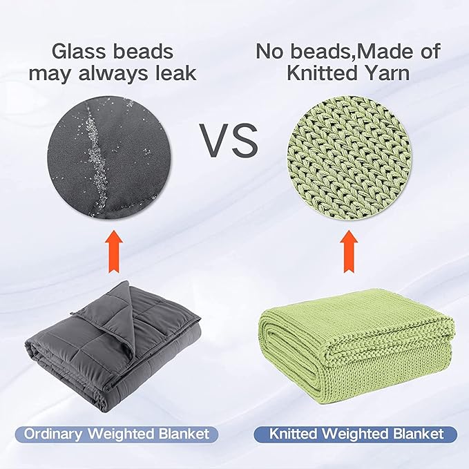 Knitted Weighted Blanket(Light Green 60"x80" 20lbs),Home Décor Cooling Throw Blanket for Hot Sleepers,Hand Made Chunky Knit Heavy Blanket for Adults Use on Queen/King Size Bed