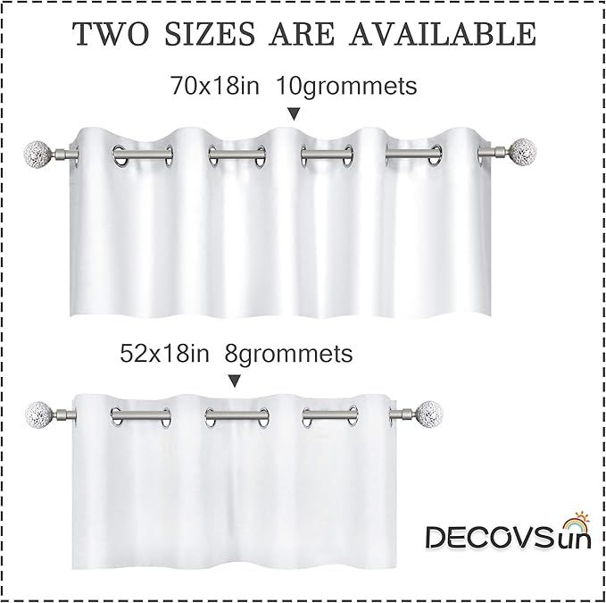 Solid Pure Off White Grommet Valance for Windows 70X18 Inches Valance for Kitchen Blackout Curtain Valance for Living Room Short Straight Drape Valance for Bedroom Kids Room 1 Panel