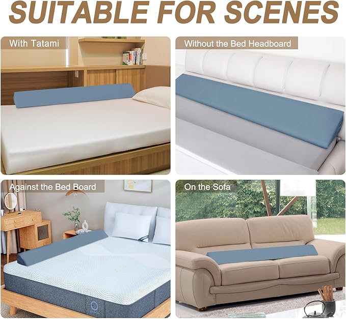 WdFour Bed Wedge pillow, close off Headboard, wall and Mattress Gap. incline, slanted sweat-proof pillow for neck and back pain relief anti-snoring for comfortable sleeping.(Smoky blue,39Wx10Dx6H)