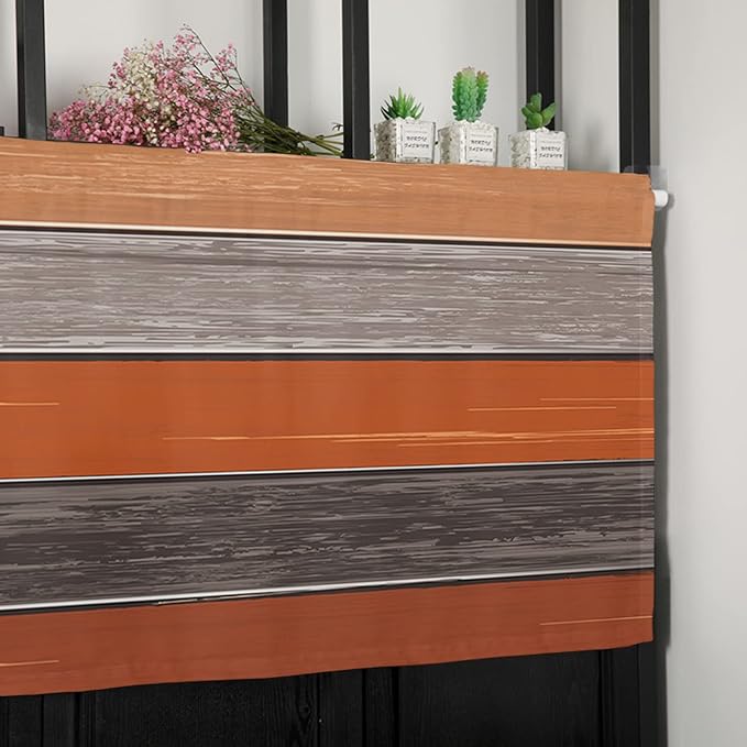 Farmhouse Kitchen Curtains Thanksgiving Fall Valances for Windows Burnt Orange Gray Rod Pocket Country Window Treatment for Kitchen /Living Room/Bedroom/ Bath,60" X 18" -1 Panel, Rustic Wood Texture