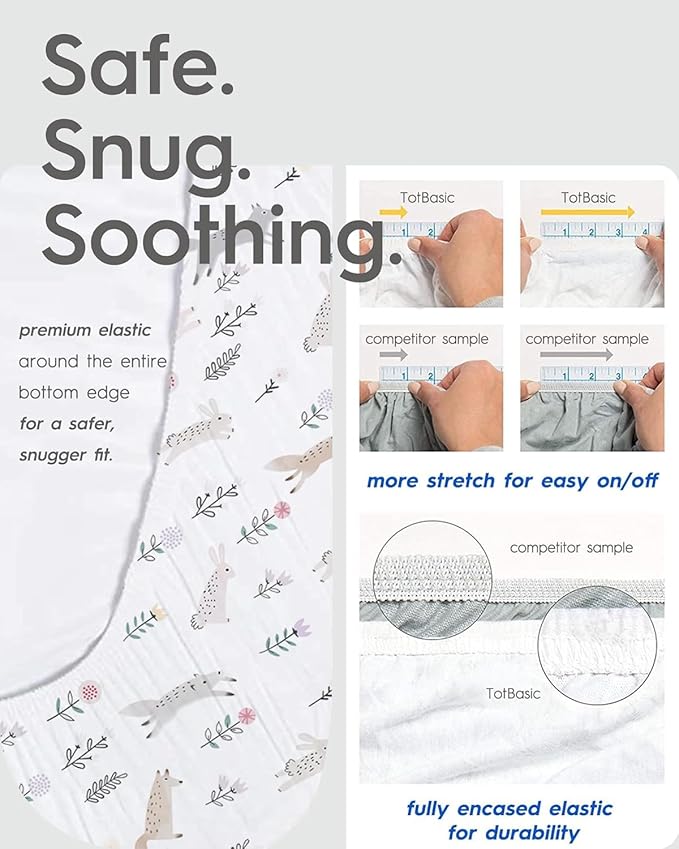 Graco Pack and Play Sheets Fitted, TotBasic Ultra Soft Mini Crib Sheets Boy, Neutral Pack N Play Mattress Sheets Hypoallergenic and Soothing, Premium Jersey Playrad Sheets, 2 Pack