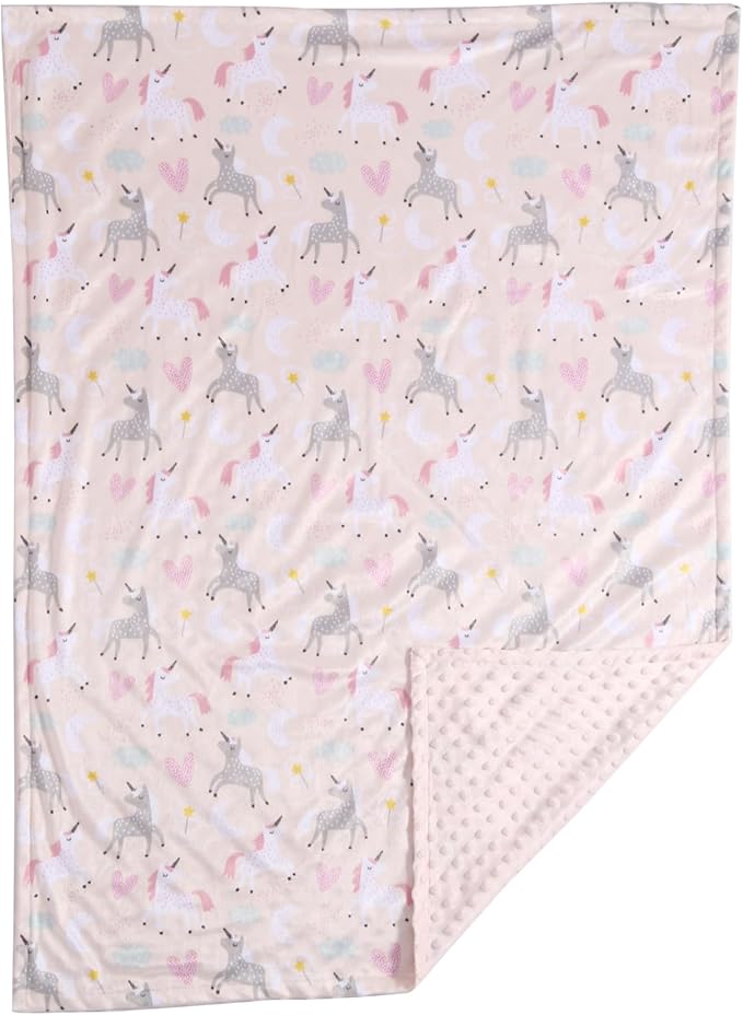 CREVENT Minky Baby Blanket for Girls - Soft Plush Receiving Blanket for Newborns - 30x40 Inches (Unicorn)