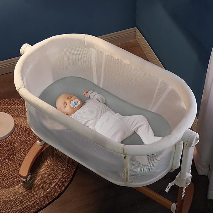 Bassinet Sheet for Baby Boy Girl 2 Pack Fitted Bassinet Sheet Set Universal Microfiber Soft Cradle Sheets for Oval Rectangle and Hourglass Bassinet Mattress, Grey and White