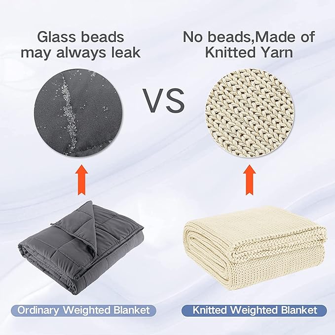 Knitted Weighted Blanket(Cream 50"x60" 5lbs),Home Décor Cooling Throw Blanket for Hot Sleepers,Hand Made Chunky Knit Heavy Blanket Use on Twin Size Bed