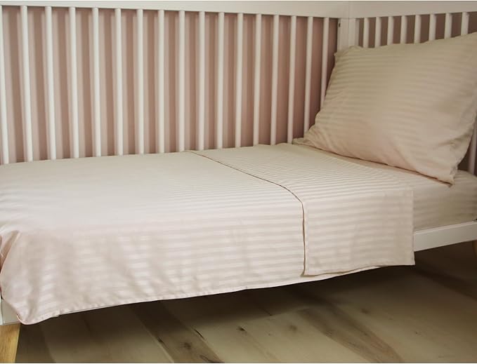 Toddler Bedding Set - 4 Piece Soft Crib Bedding Set for Boys and Girls, Includes Toddler Comforter, Flat Sheet, Fitted Sheet and Pillowcase, Cream Stripe