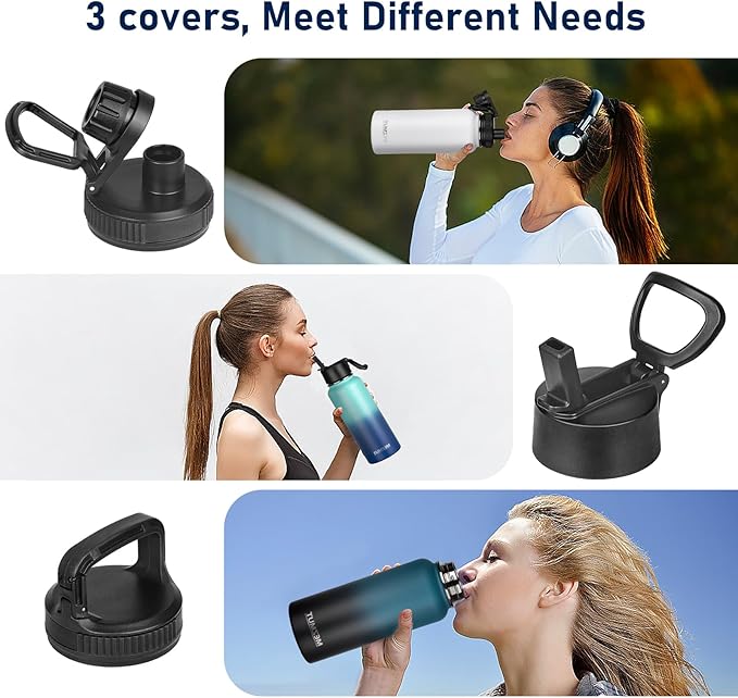 Insulated Water Bottle with Straw&3 Lids 40oz Stainless Steel Water Bottles Sports Metal Water Bottle Double Walled Vacuum Insulated Bottles Thermos Leak-Proof Travel Thermal (White)