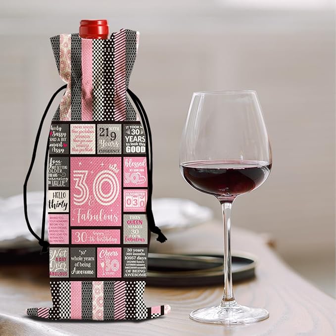Funny 30 Year Old Birthday Gifts for Women Wine Bag, Happy Anniversary 30th Birthday Party Decorations for Him Her Wine Bags, 30th Birthday Gifts for Her Men Women Wine Bottle Bag