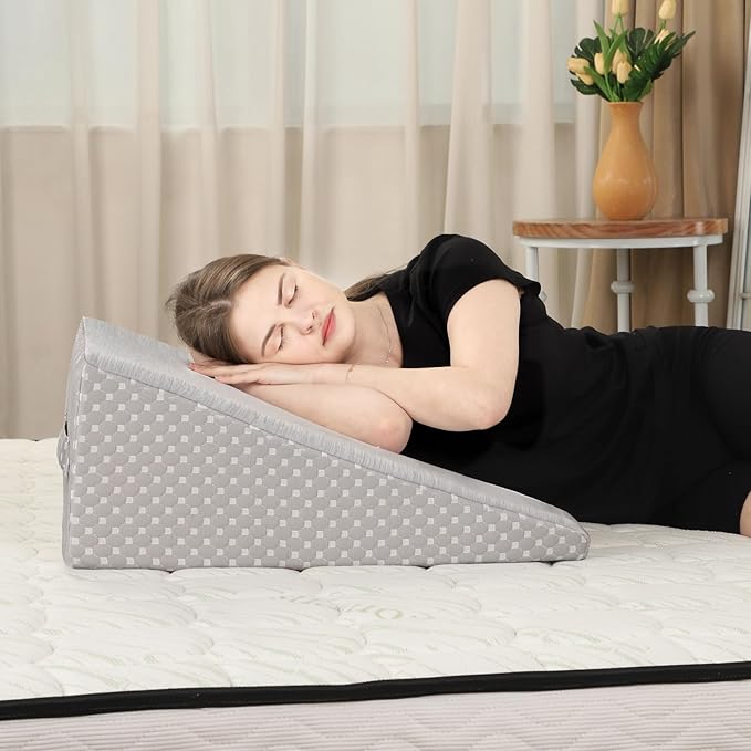 Wedge Pillow for Sleeping, 10 Inch Cooling Triangle Bed Pillow with Removable Cover, Elevated Body Pillow Wedge for Back Support, After Leg Surgery, Snoring, Acid Reflux, Grey