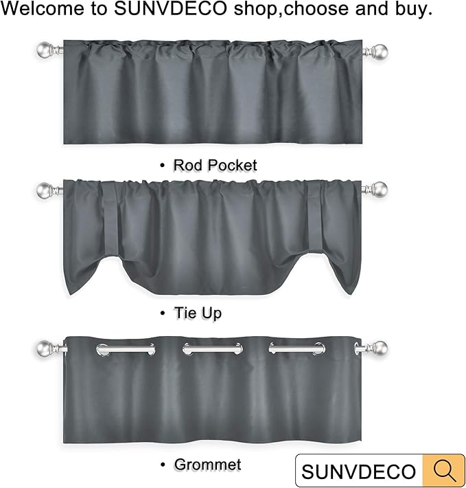 Dark Grey Valance for Bedroom Solid Grommet Top Blackout Thermal Insulated Curtain Valance for Living Room Basement/Loft/Office 52 X18 1 Panel Gray