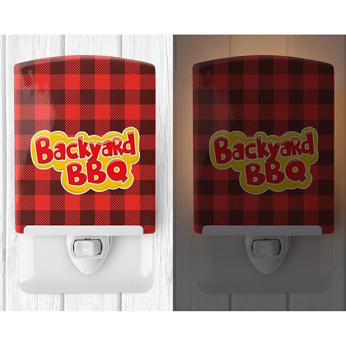 Caroline's Treasures BB8627CNL Backyard BBQ on Plaid Ceramic Night Light Compact, UL-Certified, Ideal for Bedroom, Bathroom, Nursery, Hallway, Kitchen, 6x4x3, Multicolor