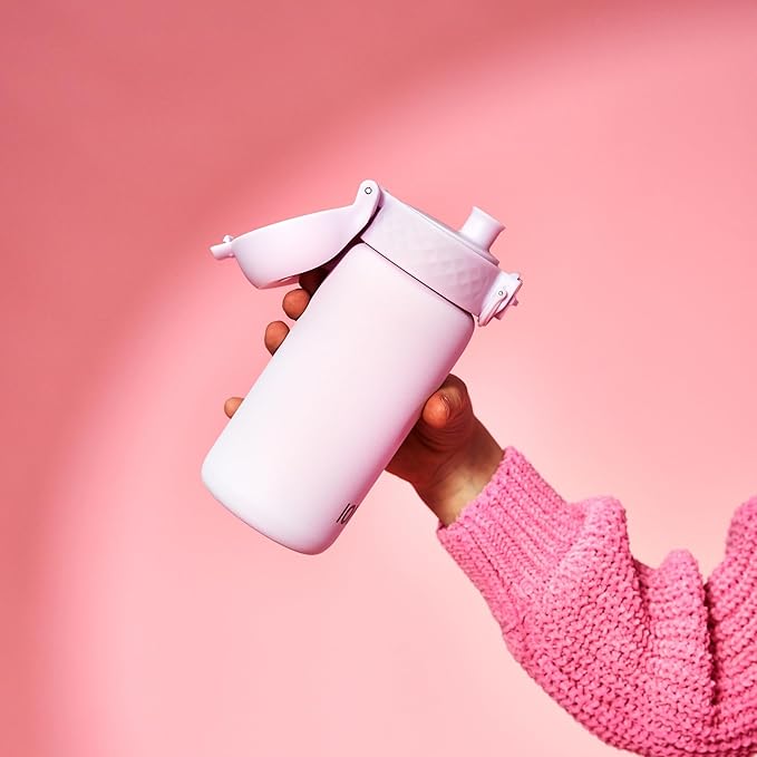 Ion8 Kids Water Bottle, Steel 400 ml/13 oz, Leak Proof, Easy to Open, Secure Lock, Dishwasher Safe, Flip Cover, Carry Handle, Easy Clean, Durable, Scratch Resistant, Carbon Neutral, Lilac Dusk