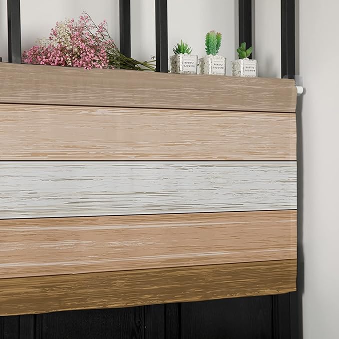 Farmhouse Kitchen Curtains Summer Fall Valances for Windows ,Brown Beach Fall Rod Pocket Country Window Treatment for Kitchen/Living Room/Bedroom/ Bathroom,42" X 12" -1 Panel, Rustic Barn Wood Texture