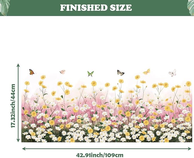 Daisy Flowers Wall Decal Chrysanthemum Butterfly Wall Sticker Removable Vinyl Garden Bouquet Wall Murals for Living Room Bedroom Kitchen Nursery Decors