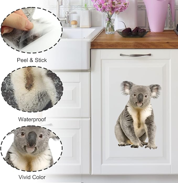 Removable Koala Bear Wall Sticker Cute Animal Realistic Koala Wall Decals Peel and Stick Funny Wall Art Decor Gifts for Kids Room Wall Decor Cabinets Closet Sticker Car Decor