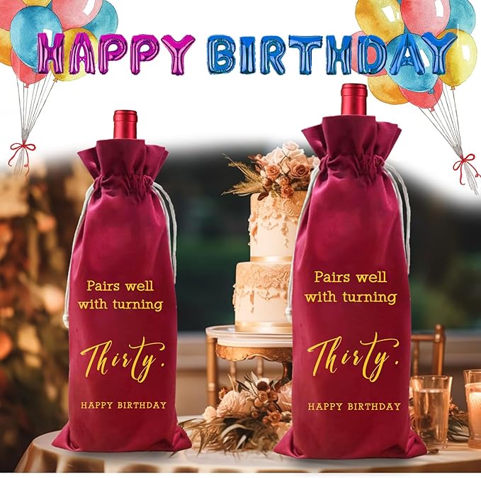 LANBAIHE 30th Birthday Gifts for Her,30th Birthday Gift for Women Men, 30 Years Old Birthday Gifts Wine Bag, 30th Birthday Decorations Party Supplies- 1994 Birthday (30th Birthday-Red)