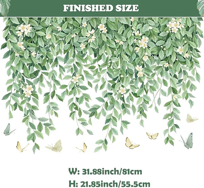 Green Plant Wall Stickers Hanging Vines Wall Decals Leaves Flower Wall Stickers Bedroom Living Room Sofa TV Background Wall Decor